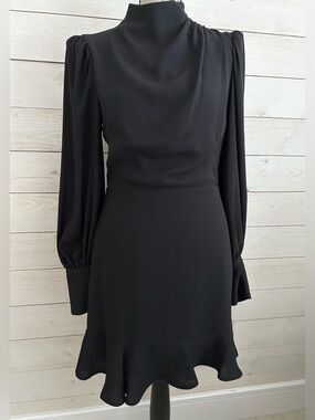 NWT~Mock Neck Surplice Puff Sleeve Mini Dress
